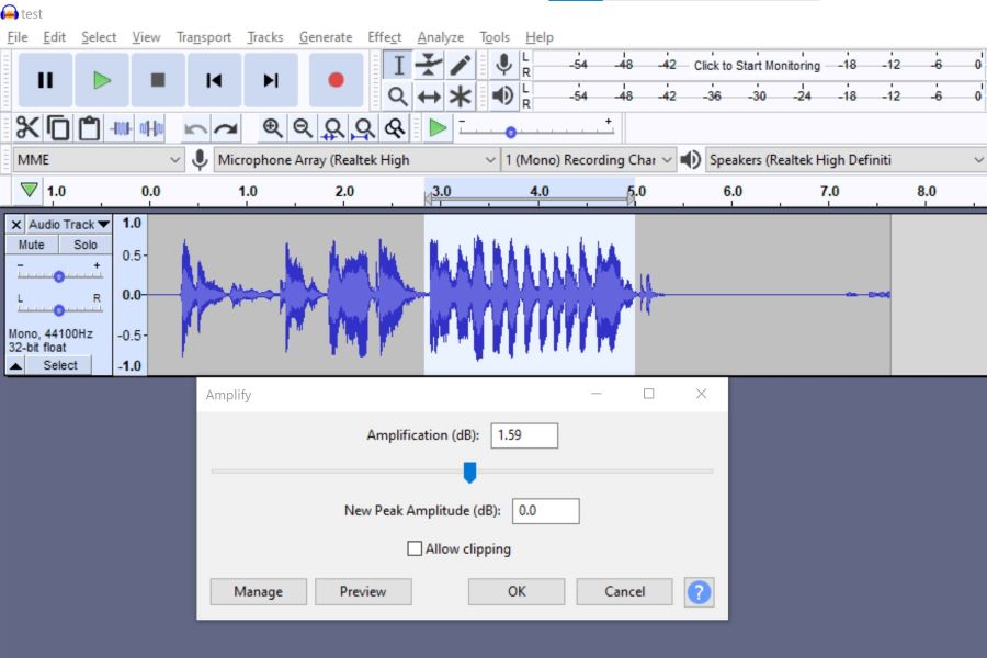 How to Lower the Volume of a Section in Audacity 5 amplify step2