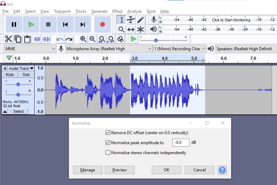 How to Lower the Volume of a Section in Audacity 7 normalize step1